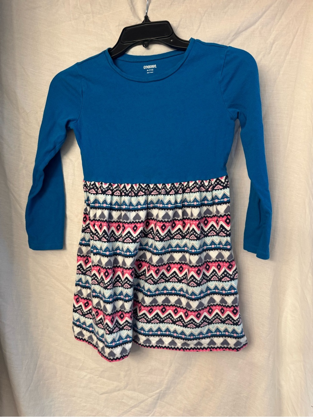 Gymboree Navy, Pink & White Patterned Girls Dress Long Sleeved